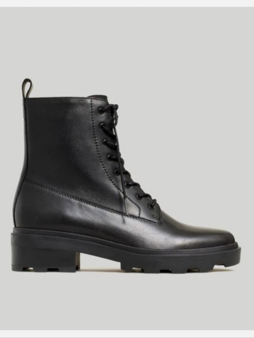 Madewell The Shelton Black Leather Combat Lug Sole Lace-Up Boot